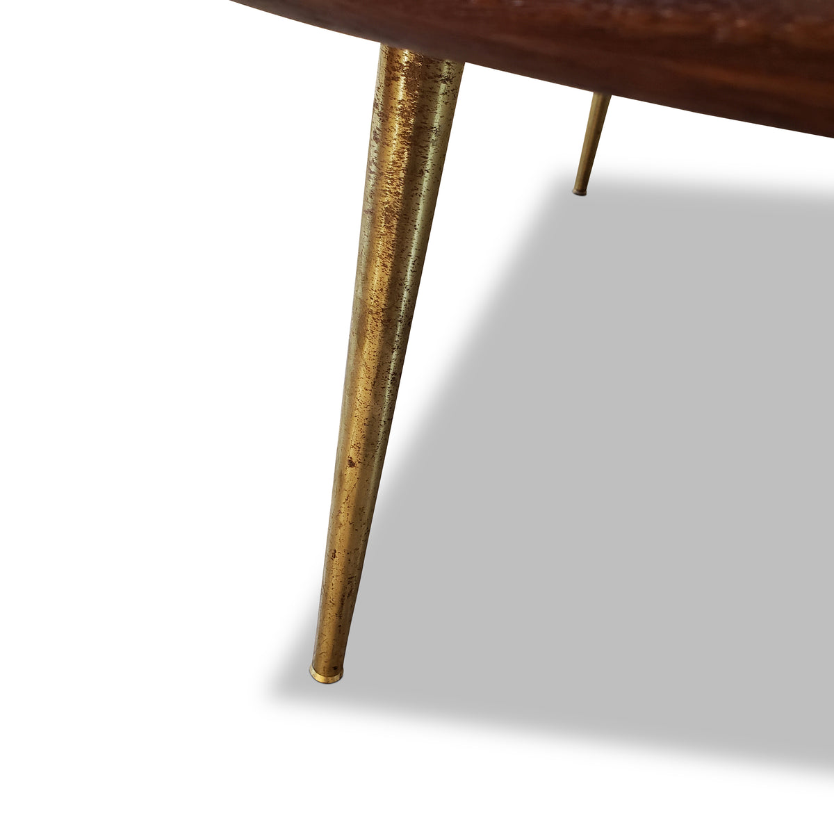 Vintage Round Walnut Coffee Table with Brass Legs