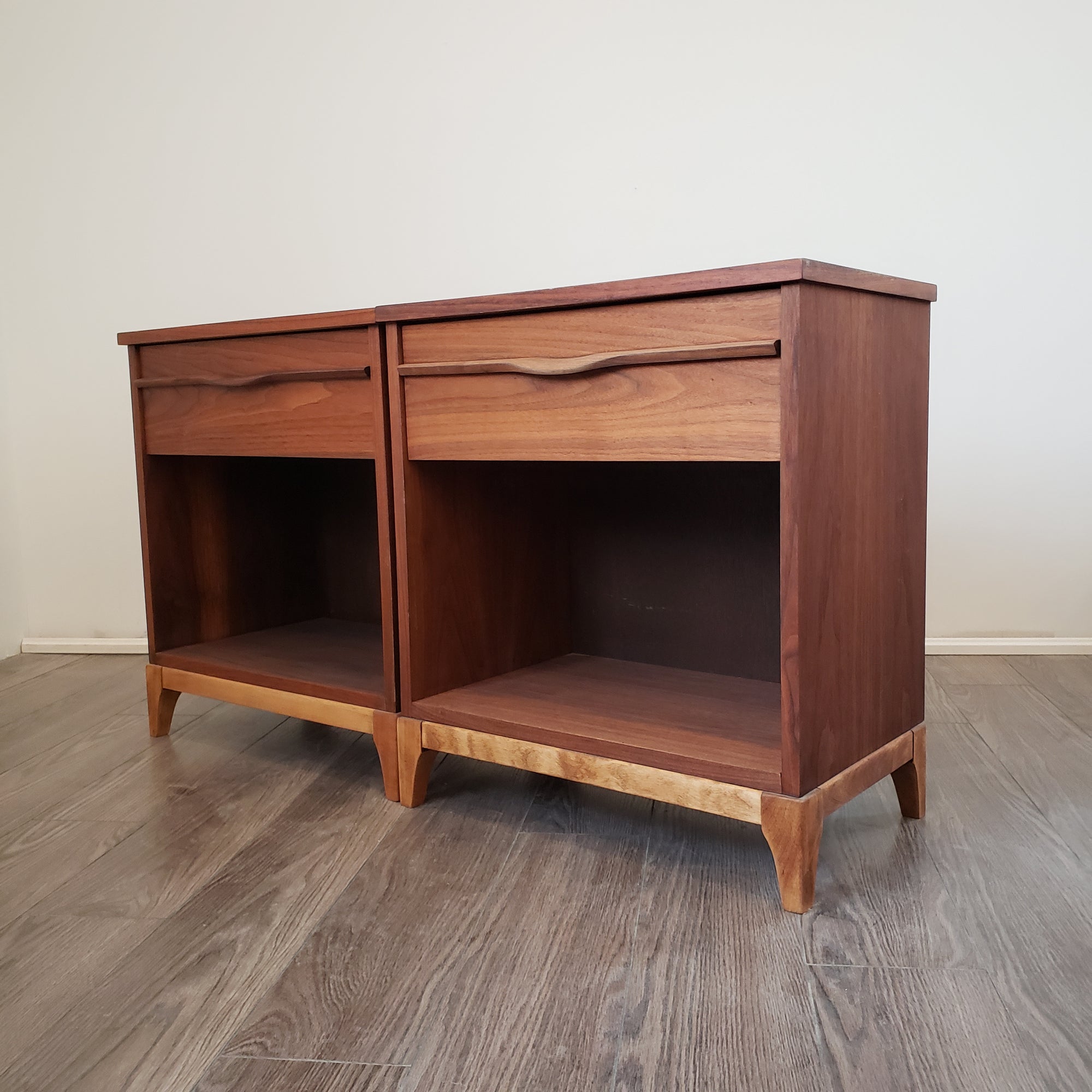 Pair of Mid Century Walnut Nightstands by Kaufman Furniture