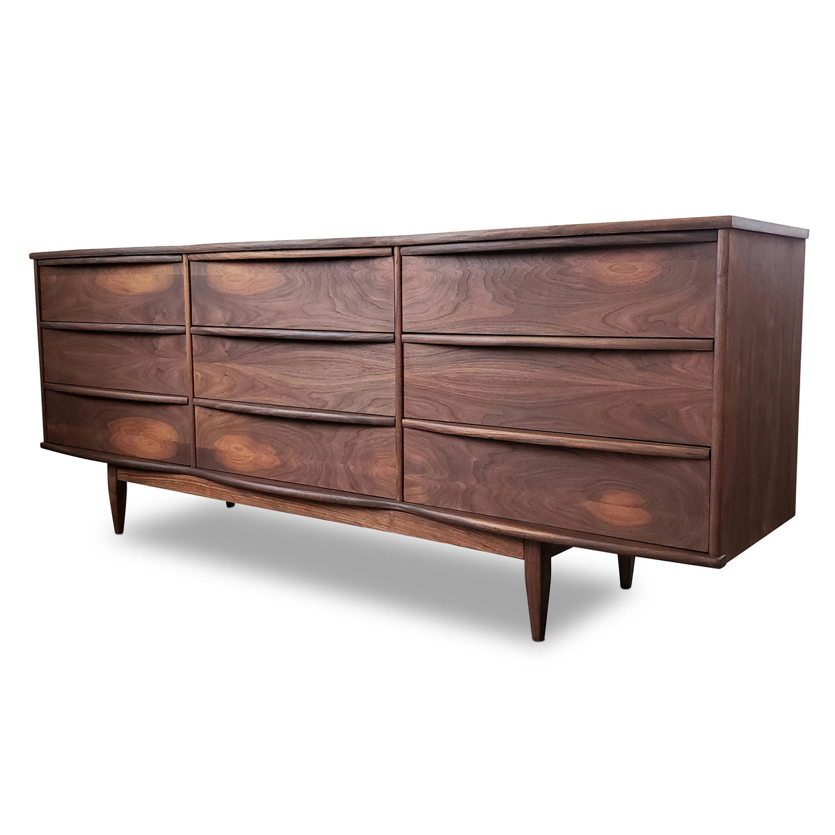 Mid Century Walnut Nine Drawer Dresser