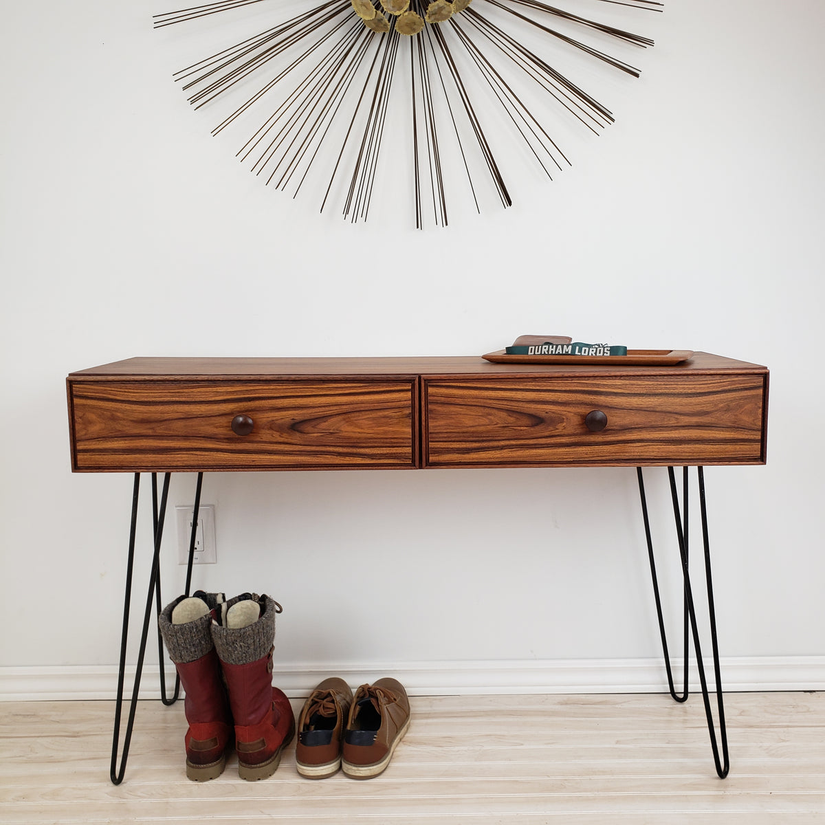 Mid Century Vintage Rosewood Console on Hairpin Legs