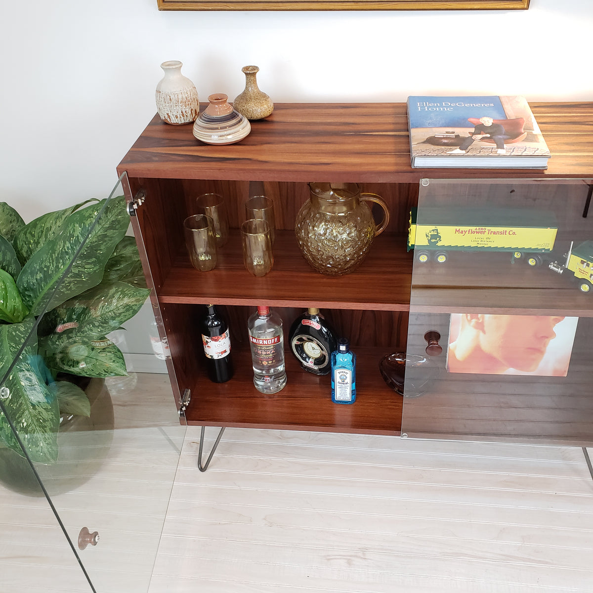 Rosewood Display Cabinet on Hairpin Legs