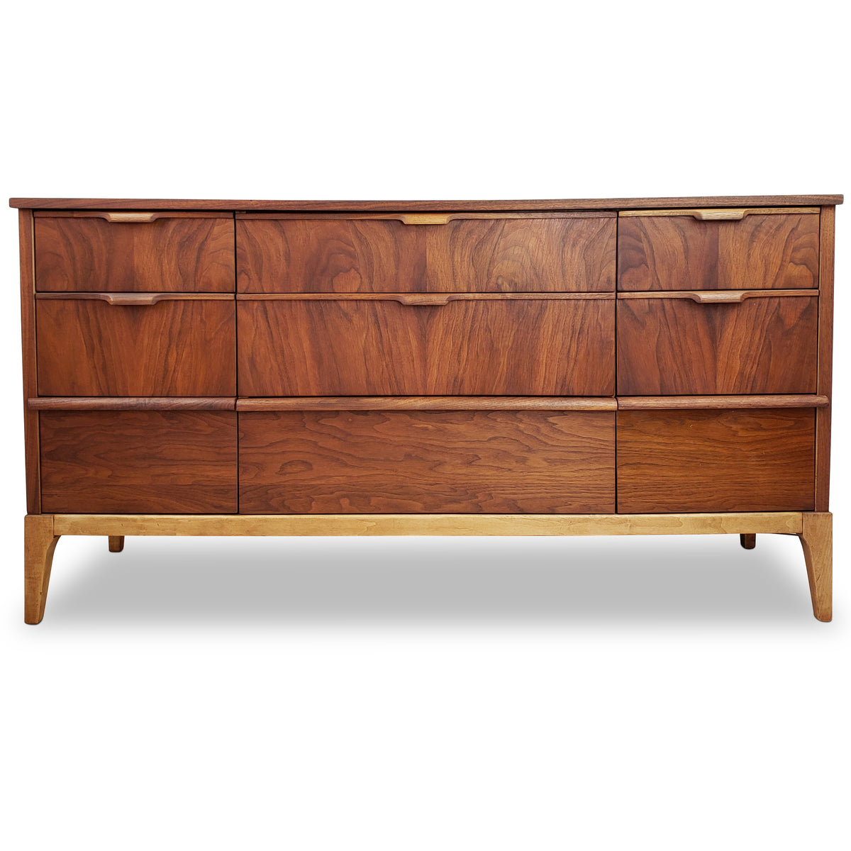 mid century Walnut Nine Drawer Dresser by Kaufman Furniture