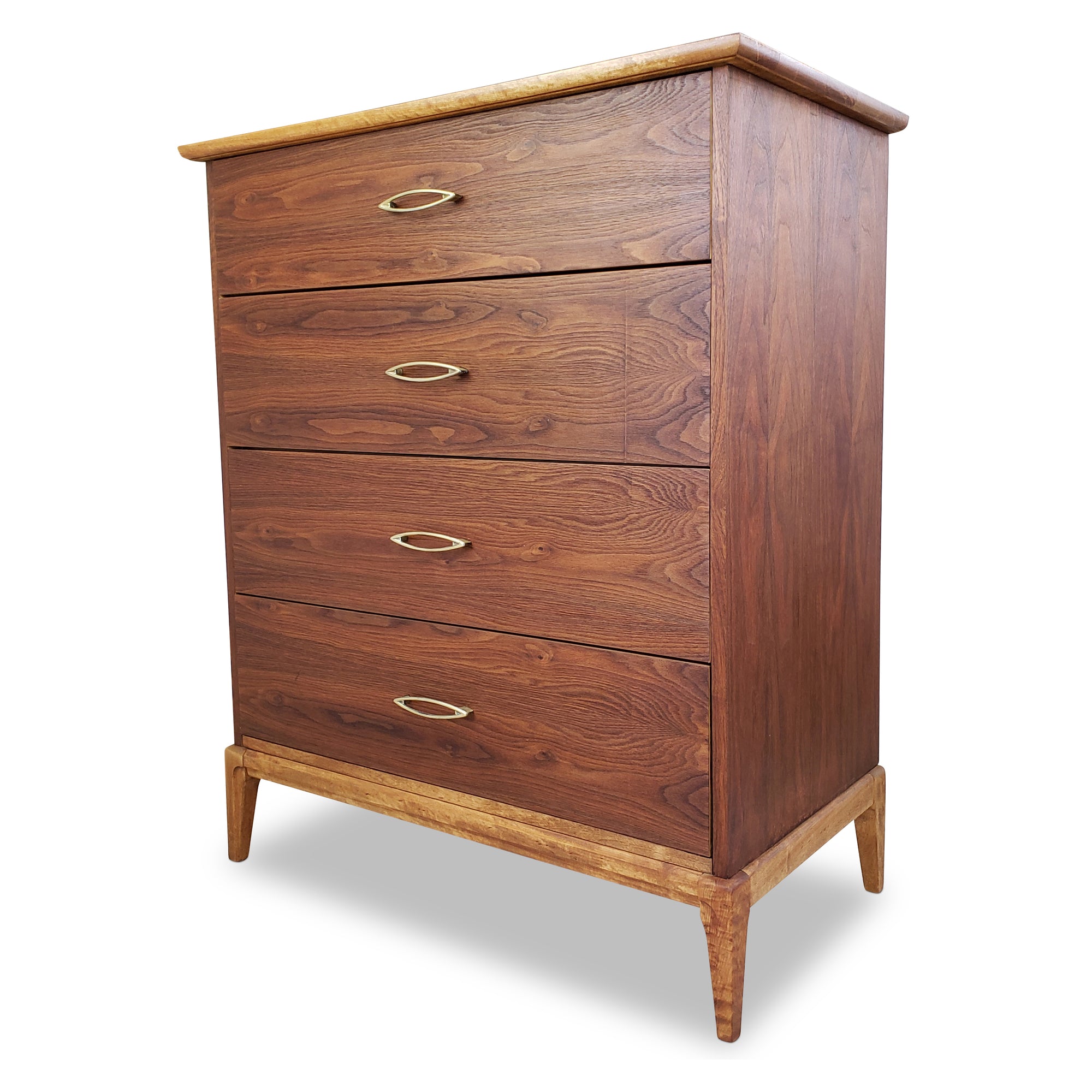 Boho Walnut Highboy Dresser with Brass Pulls