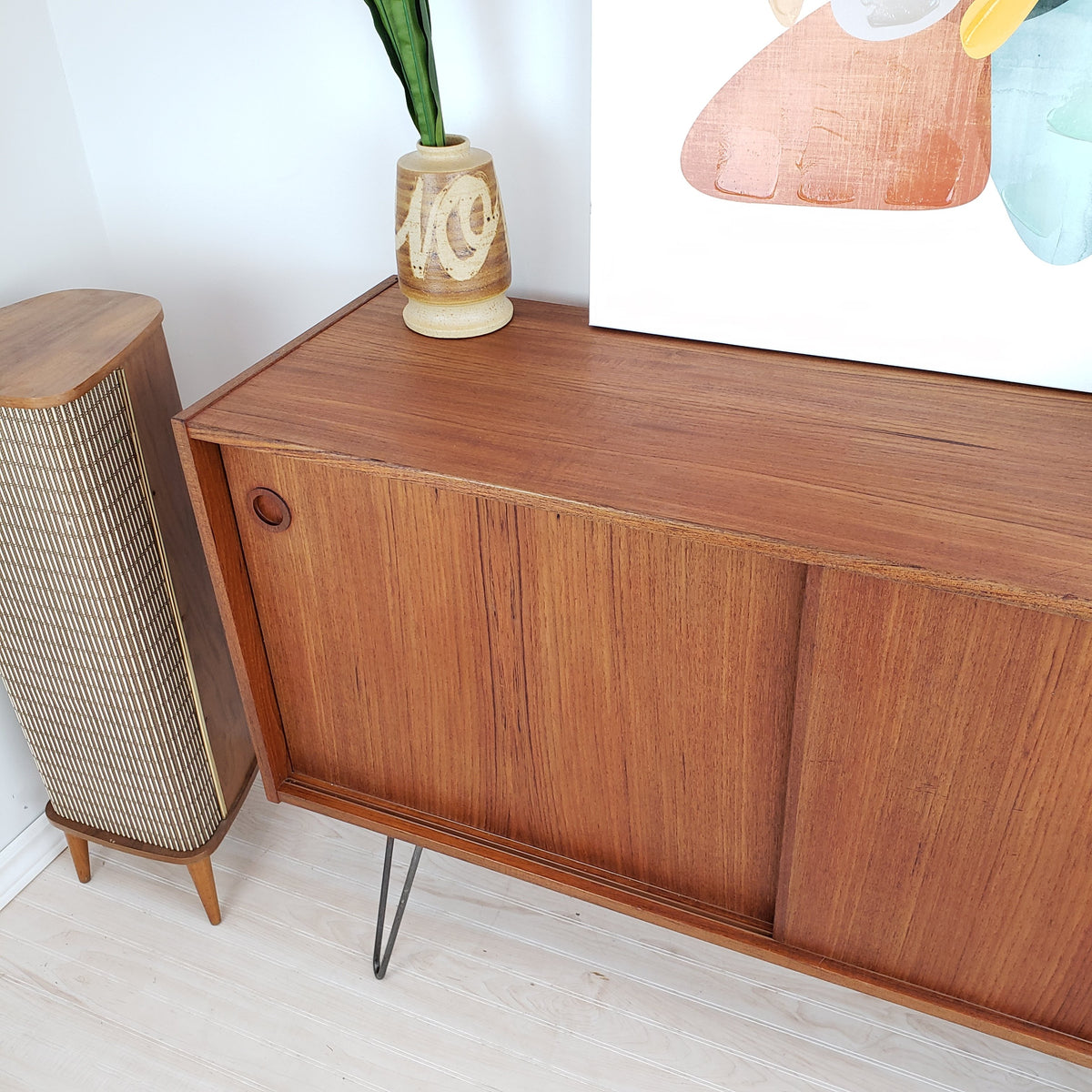 Compact Teak Sideboard with Hairpin Legs