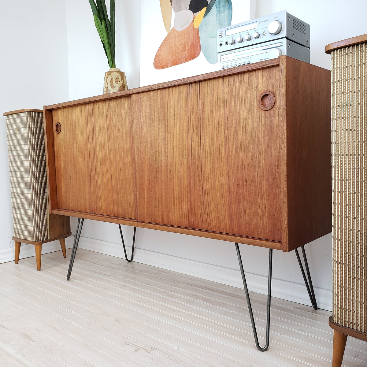 Compact Teak Sideboard with Hairpin Legs