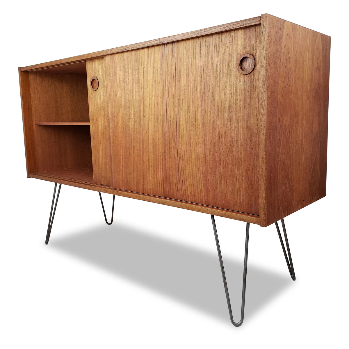 Compact Teak Sideboard with Hairpin Legs