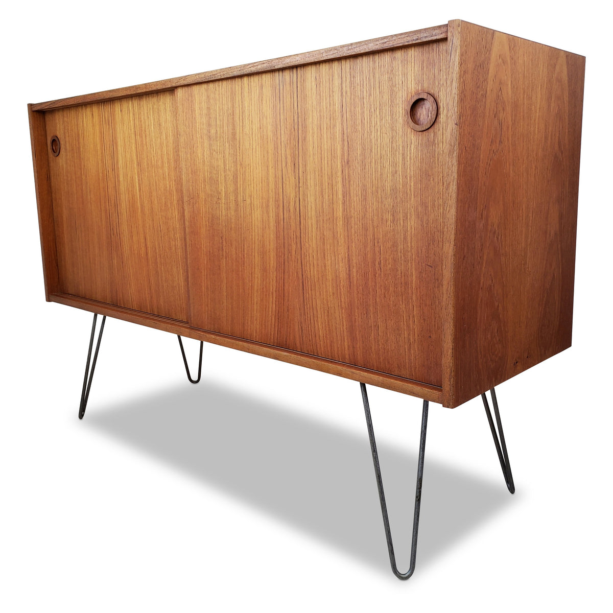 Compact Teak Sideboard with Hairpin Legs