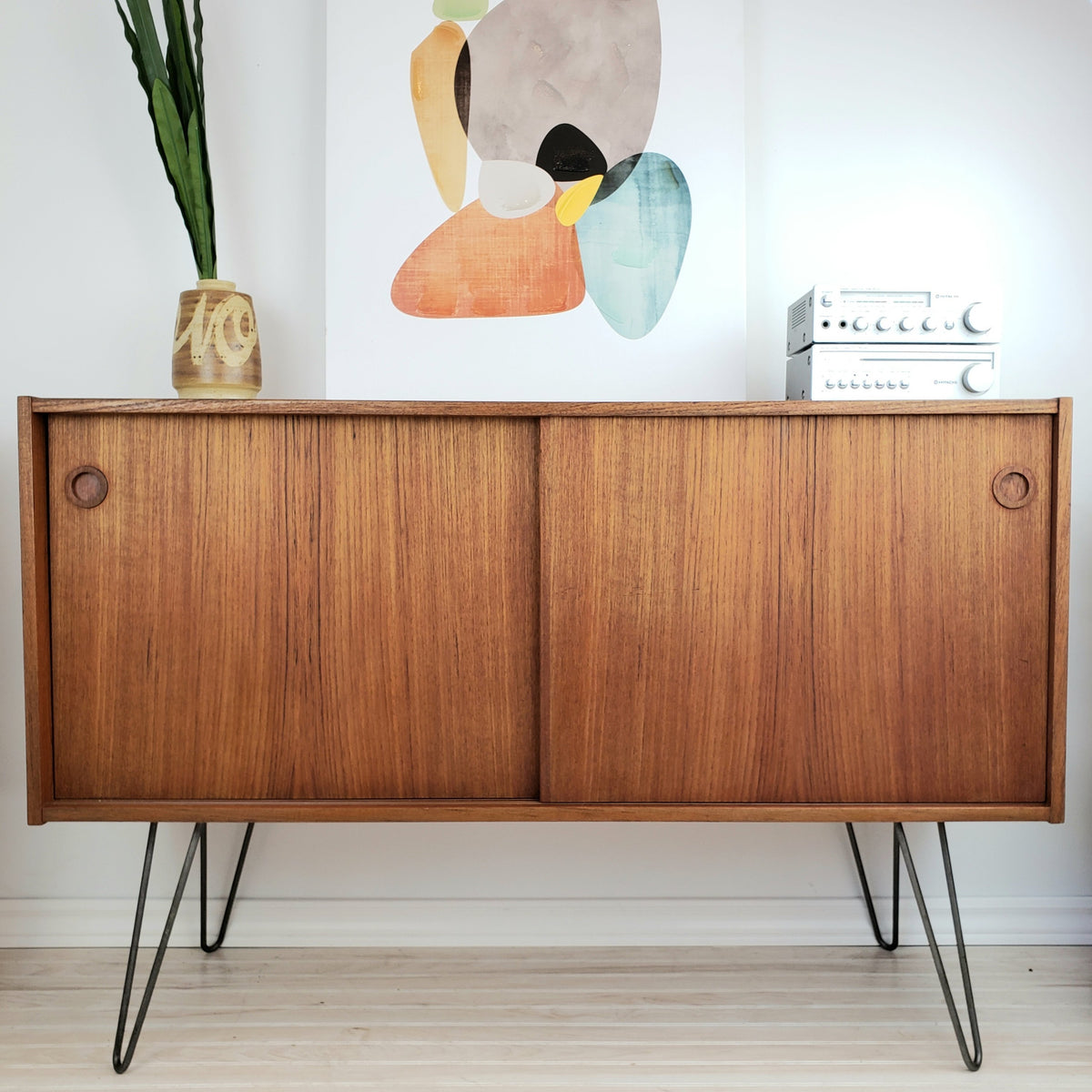 Compact Teak Sideboard with Hairpin Legs