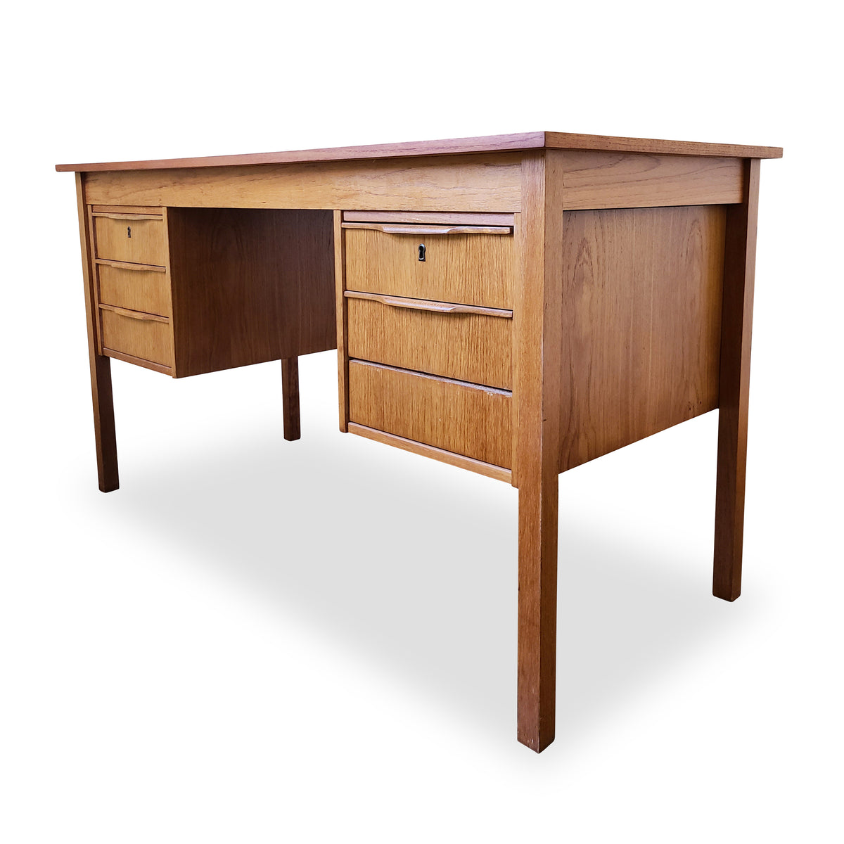 Teak Six Drawer Desk
