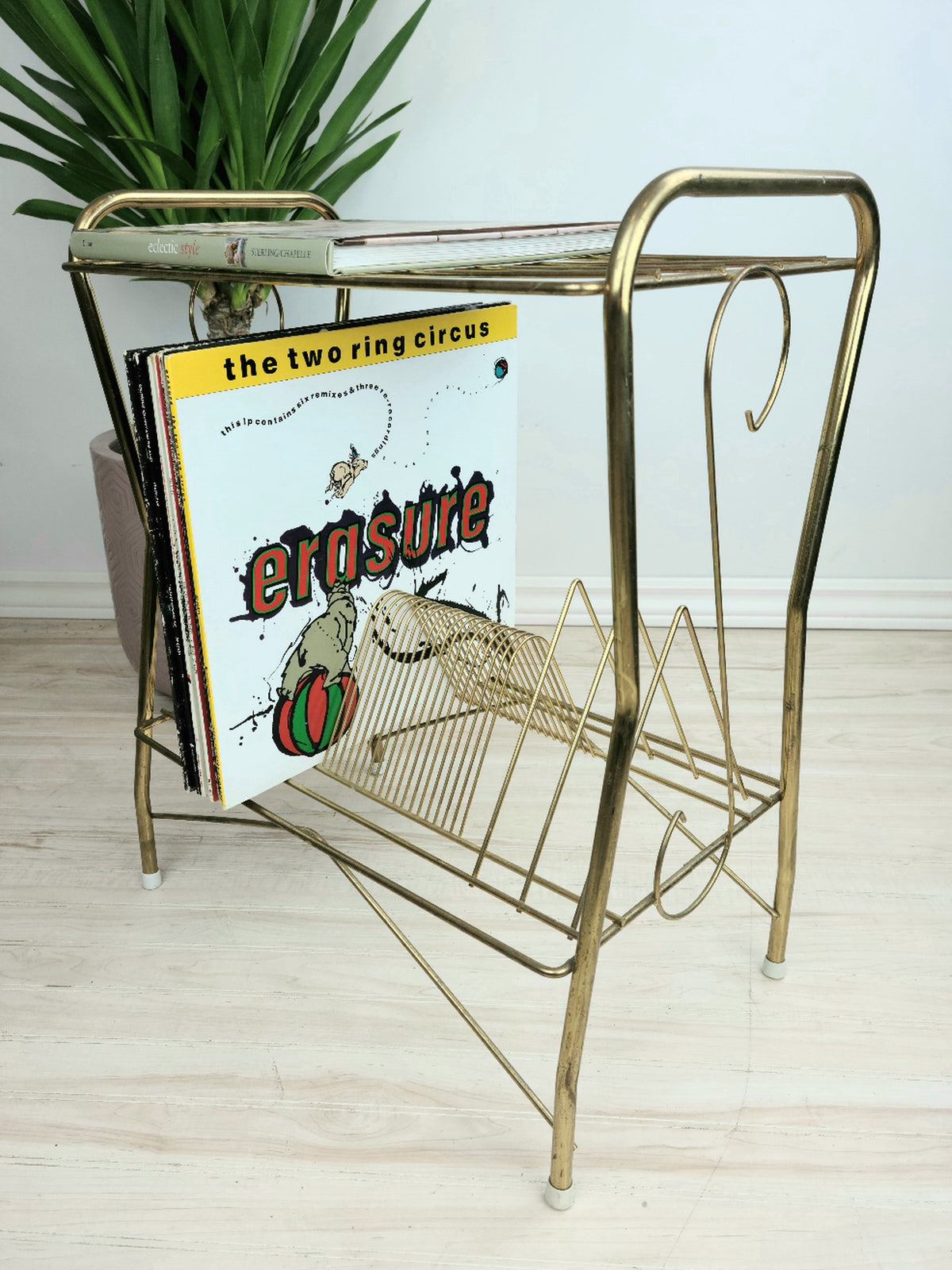 Vintage Two-Tier Brass Record Stand