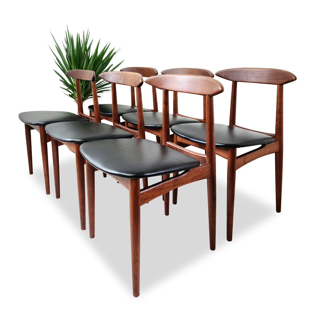 Danish Teak Dining Chairs with black upholstery