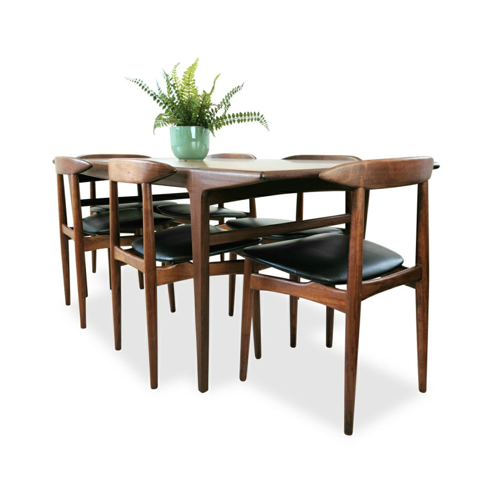 Danish Teak Dining Chairs with black upholstery