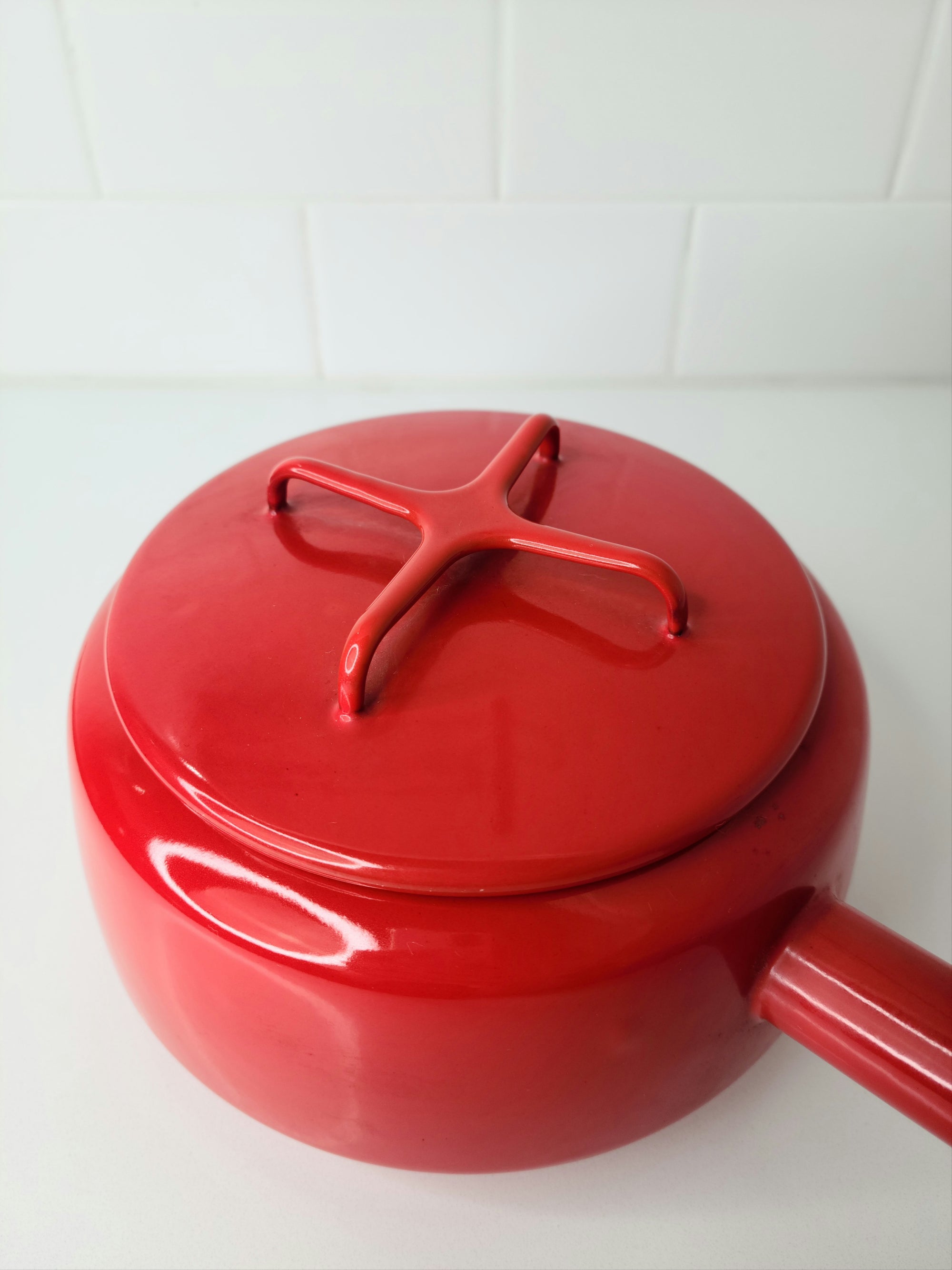 Mid century Kobenstyle red enamel pot by Jens Quistgaard for Dansk