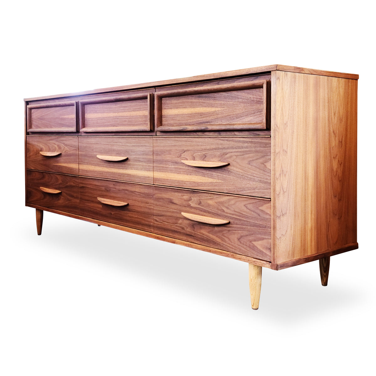Vintage Walnut Nine Drawer Dresser