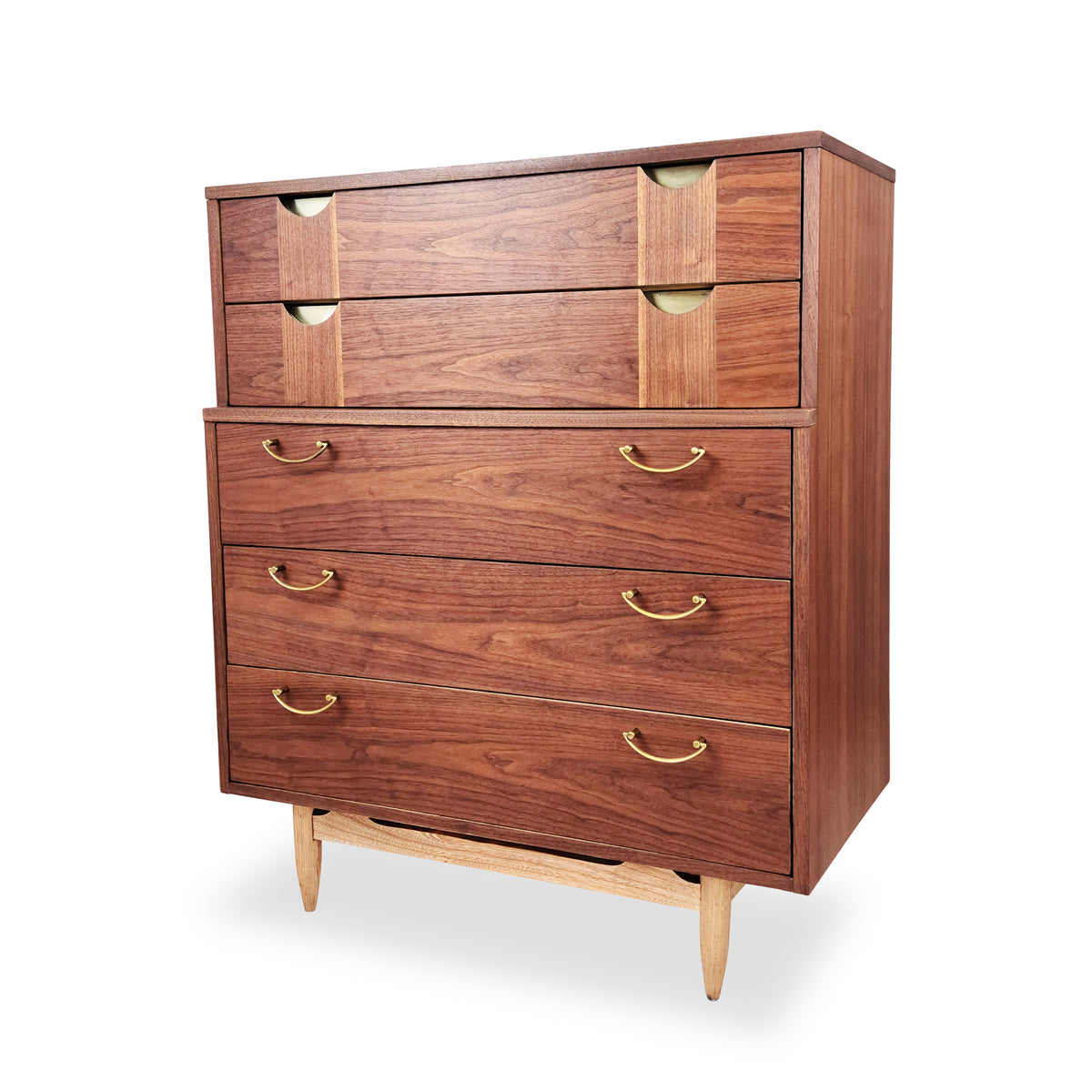 Vintage Walnut and Brass Highboy