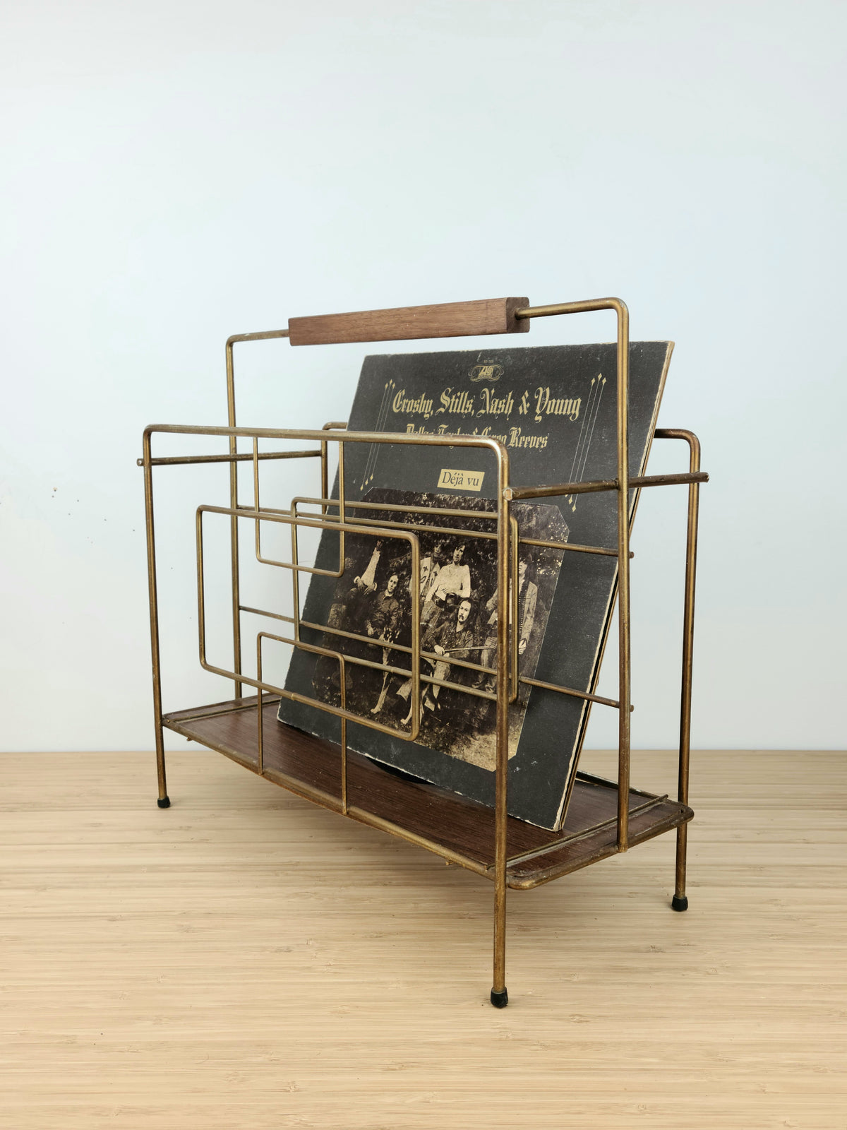 Vintage Brass and Walnut Stand