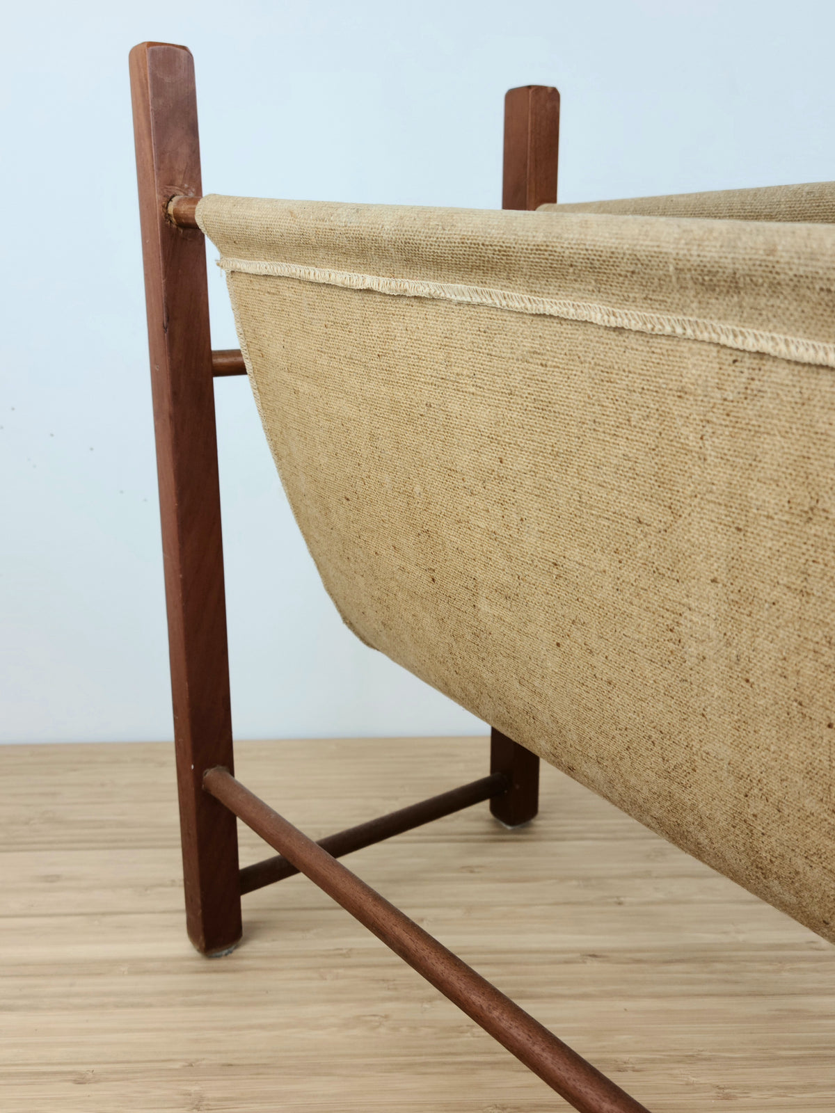 Vintage Teak and Burlap Stand