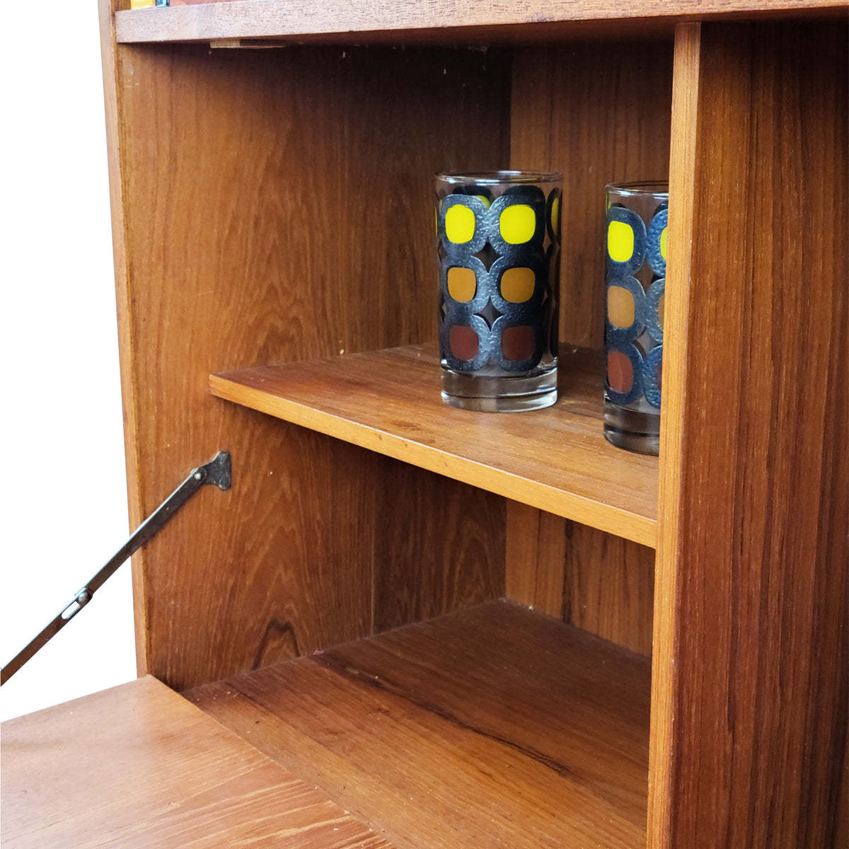 Teak Bookcase with Drop Down Bar