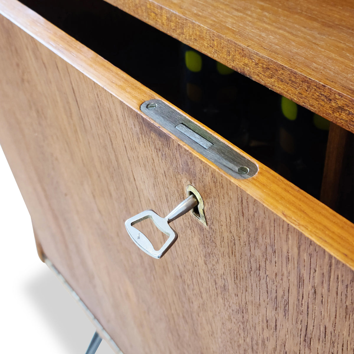Teak Bookcase with Drop Down Bar