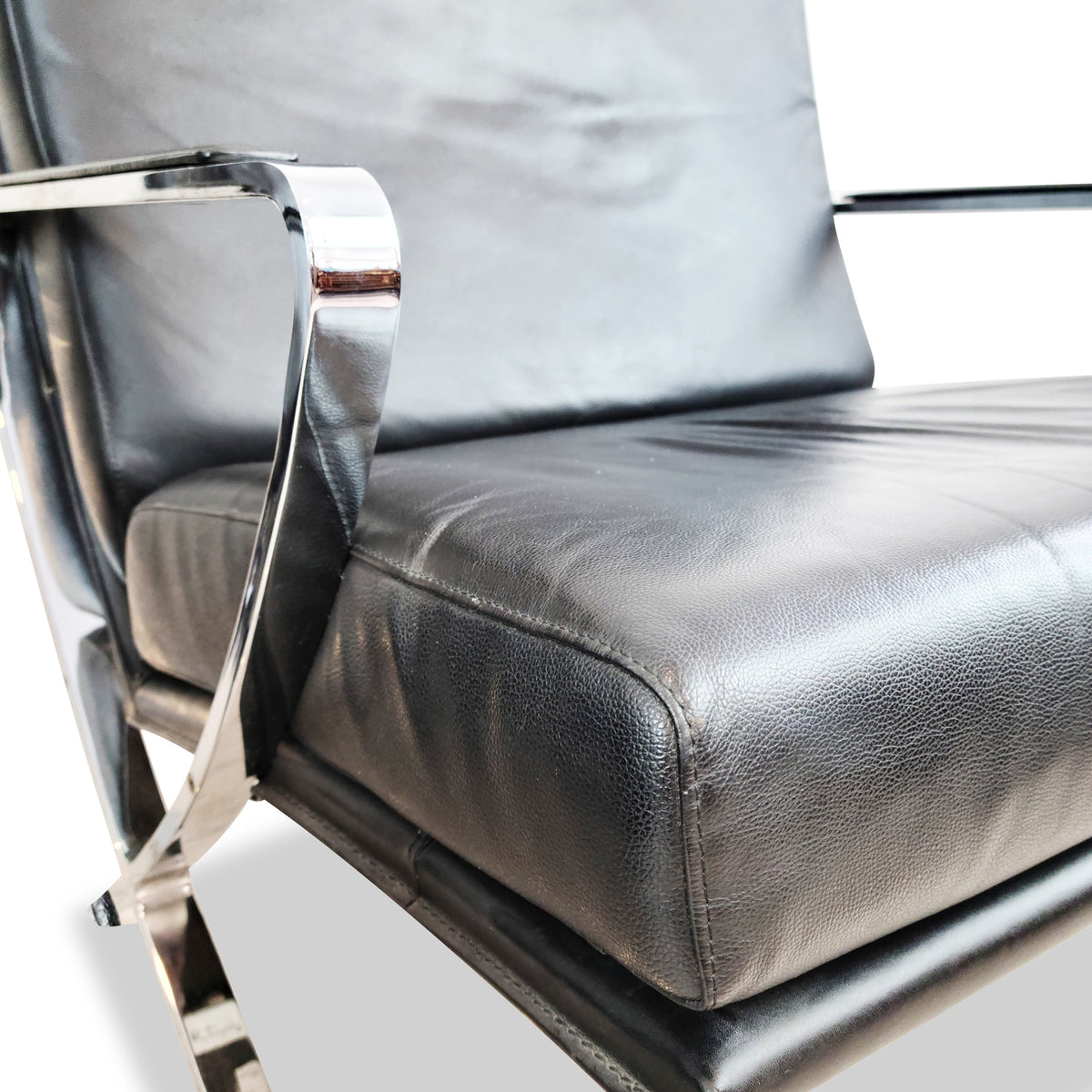 Pair of Vintage Chrome and Leather Lounge Chairs