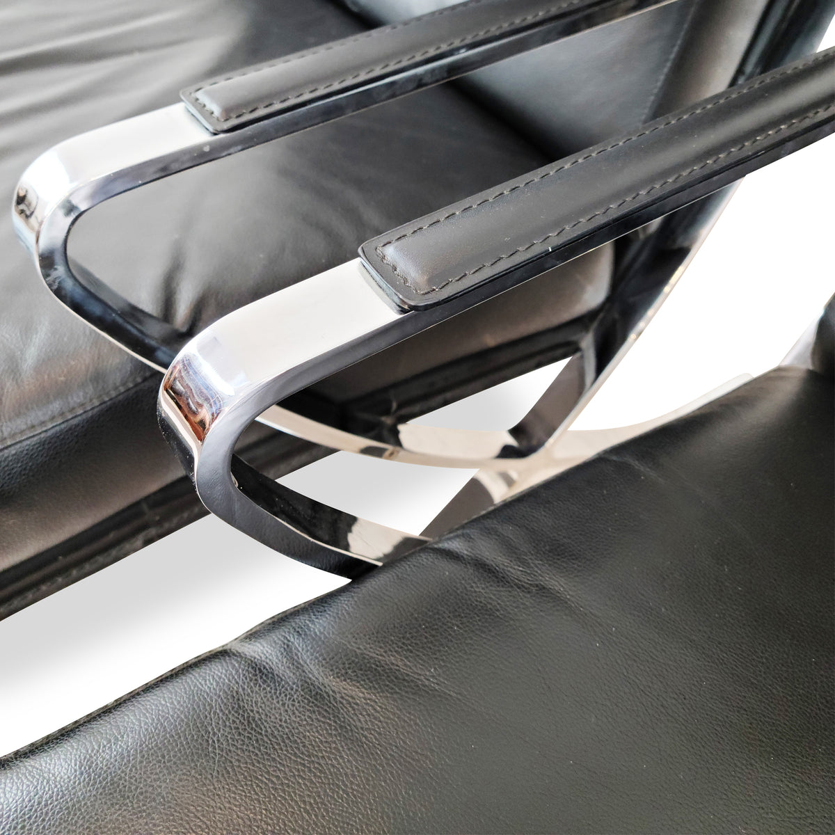 Pair of Vintage Chrome and Leather Lounge Chairs