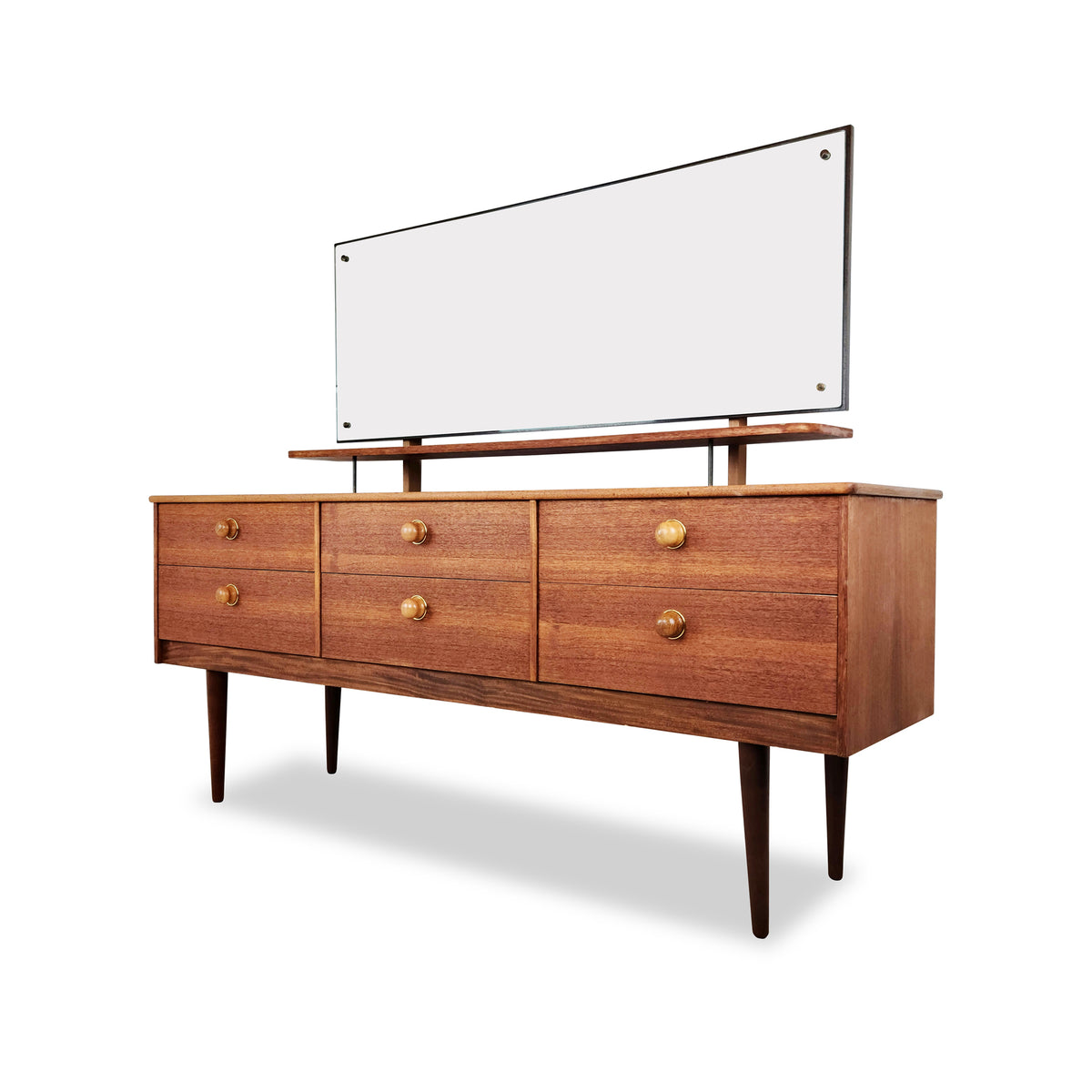 Teak Six Drawer Dresser with Mirror 