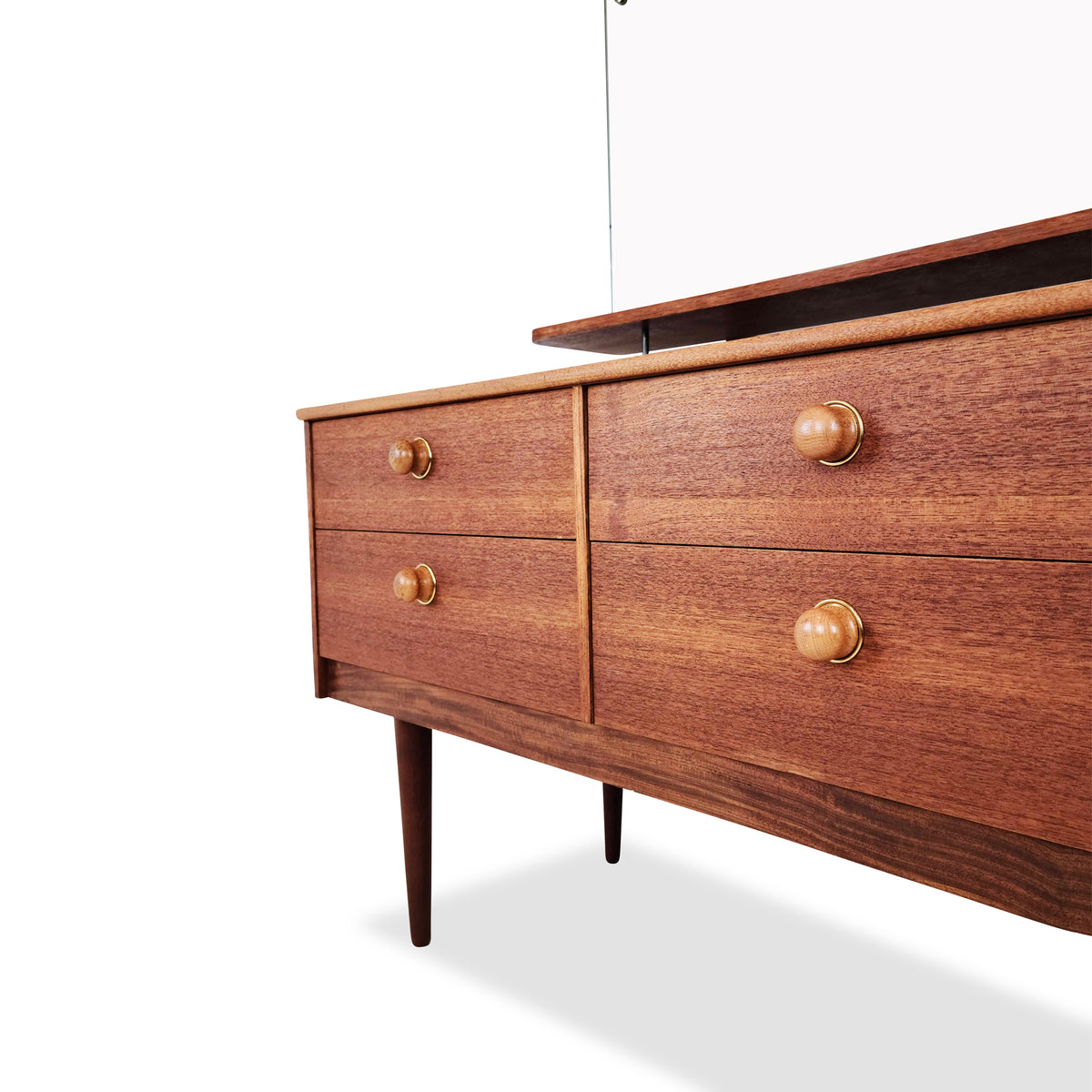 Teak Six Drawer Dresser with Mirror