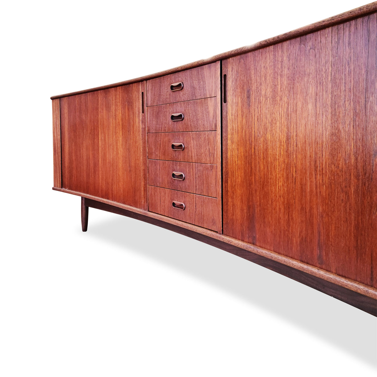 Mid Century XL Teak Tambour Door Sideboard