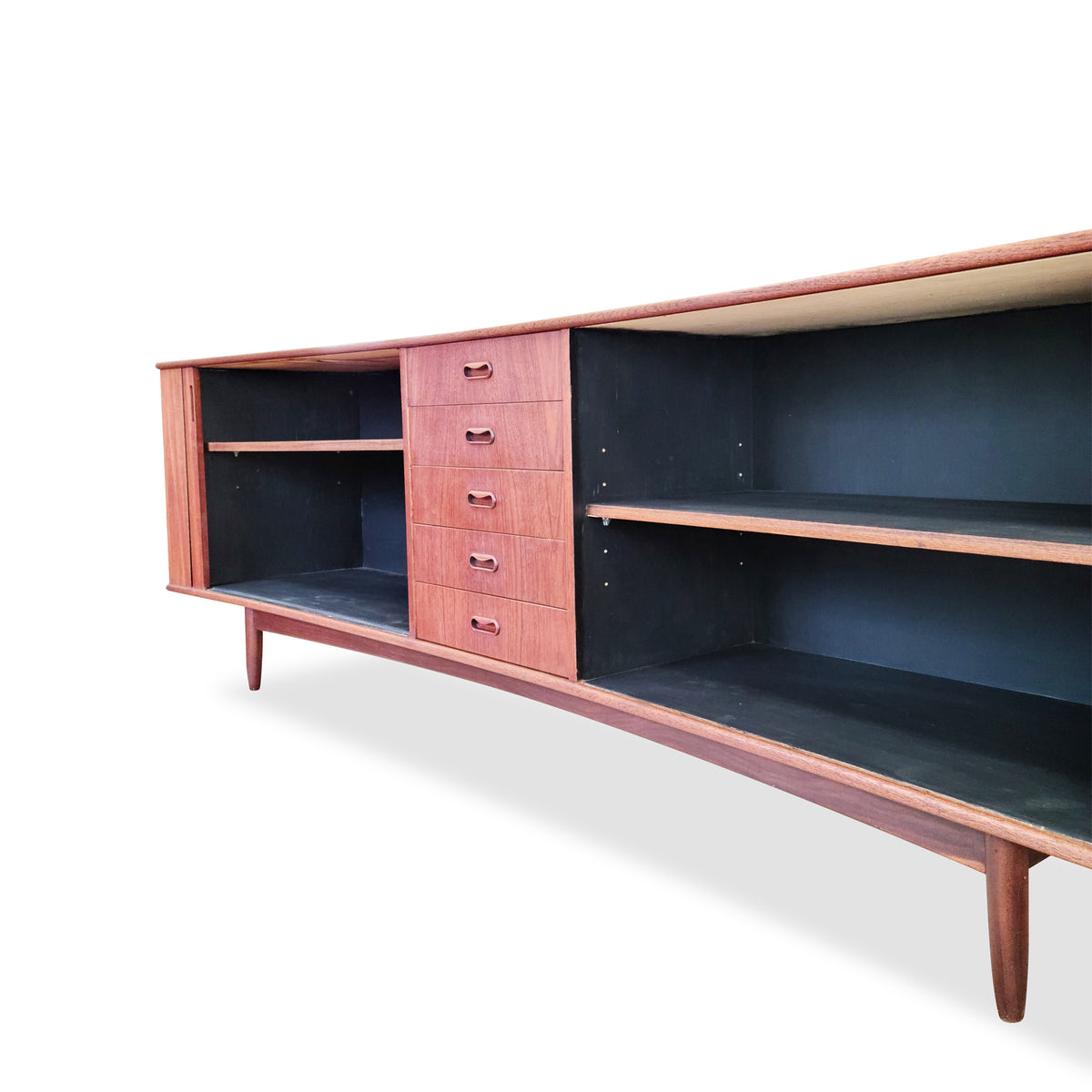 Mid Century XL Teak Tambour Door Sideboard