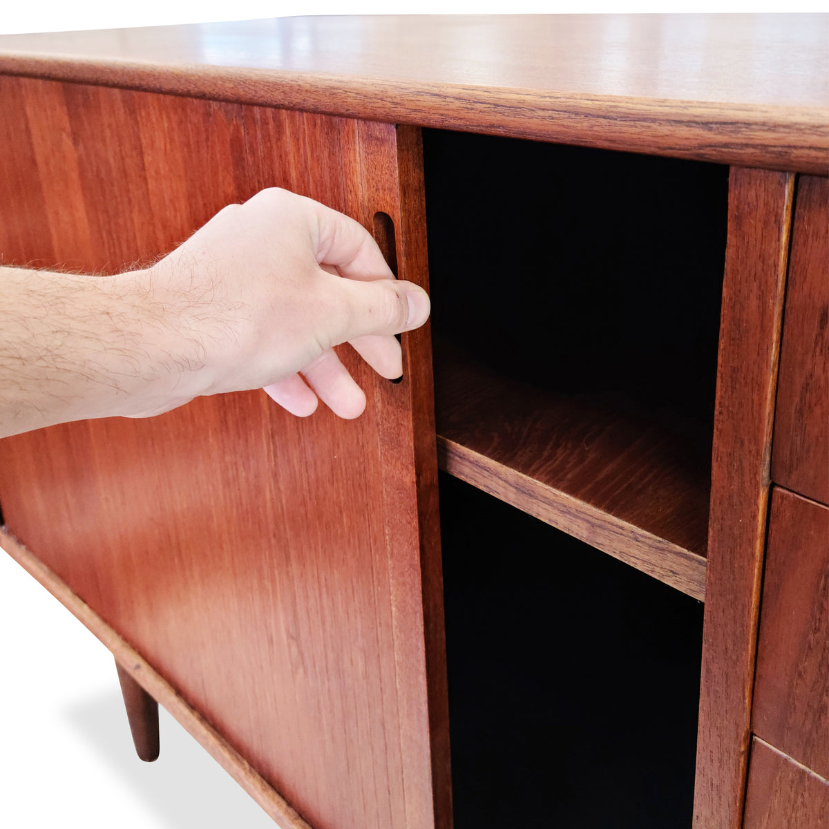 Mid Century XL Teak Tambour Door Sideboard