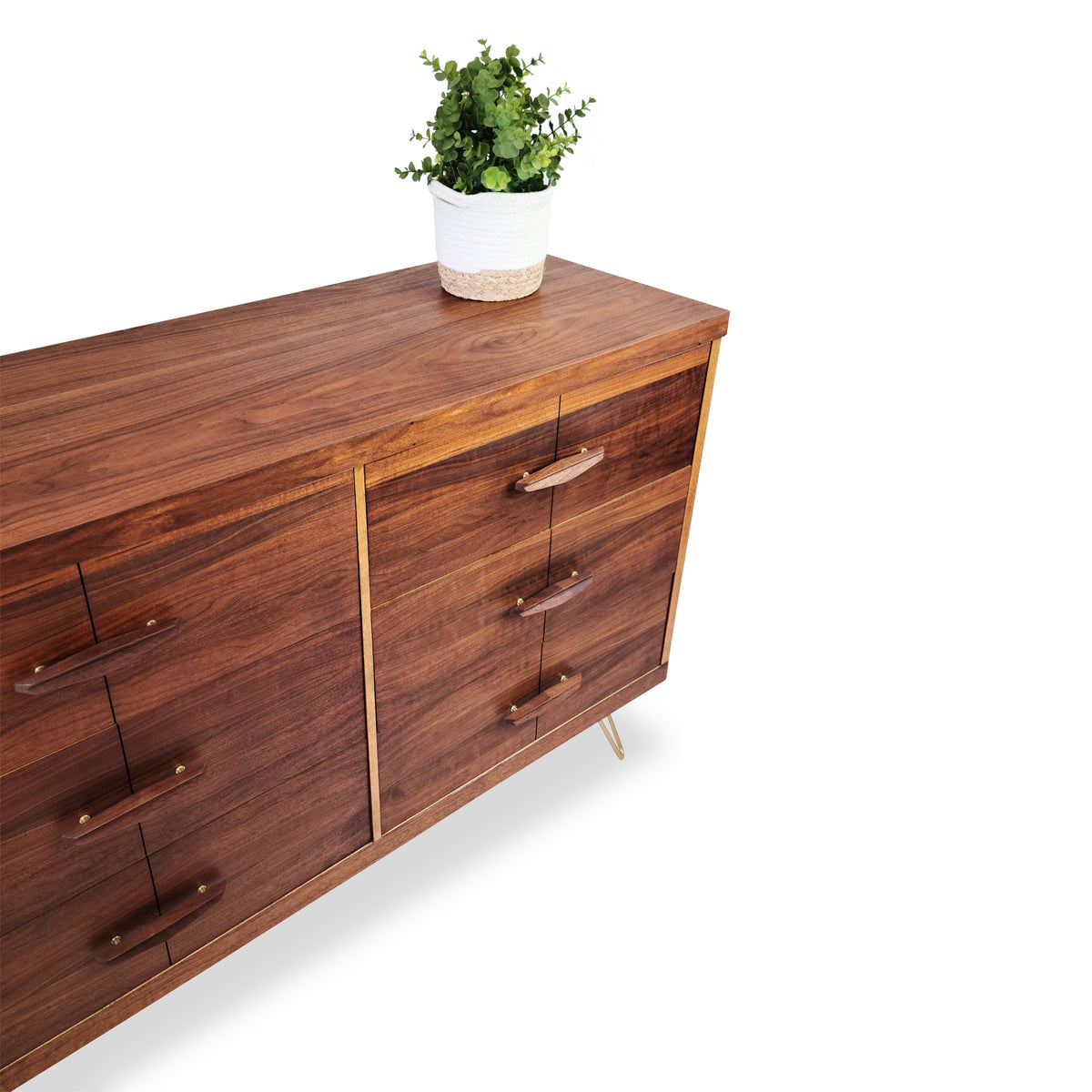 Walnut and Brass Six Drawer Dresser