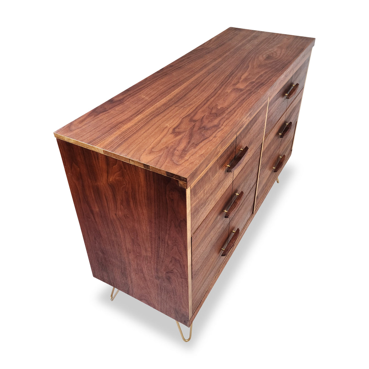 Walnut and Brass Six Drawer Dresser