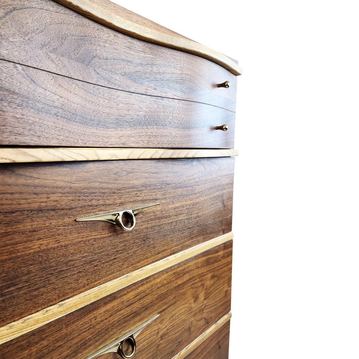 Walnut and Brass Highboy Dresser
