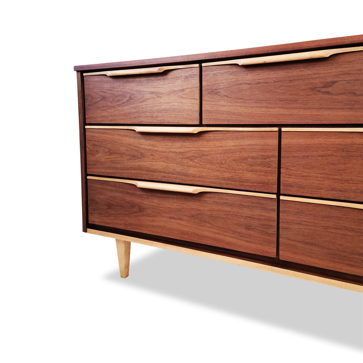 Walnut and Birch Seven Drawer Dresser