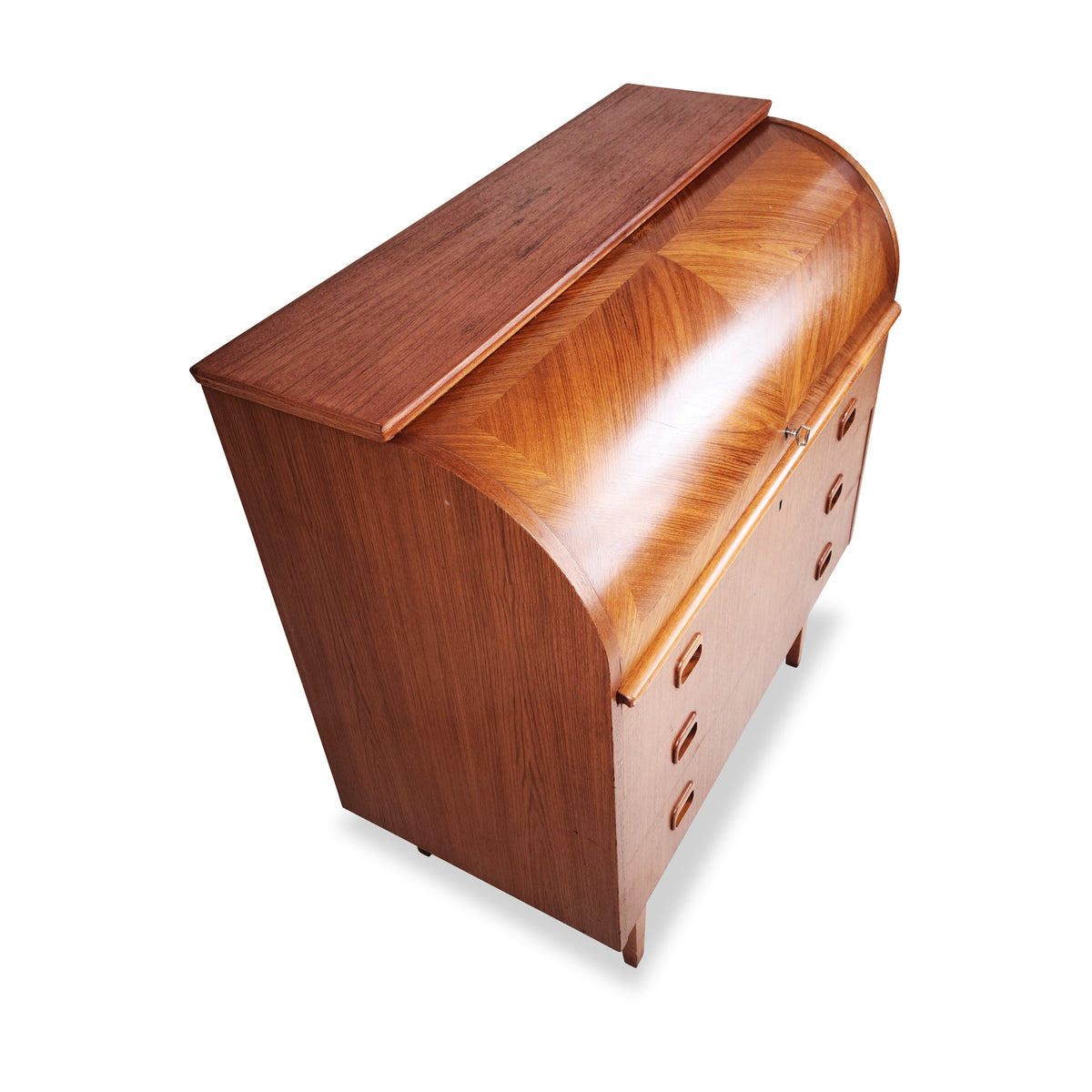 Swedish Teak Roll Top Desk Decade Five Furniture Co