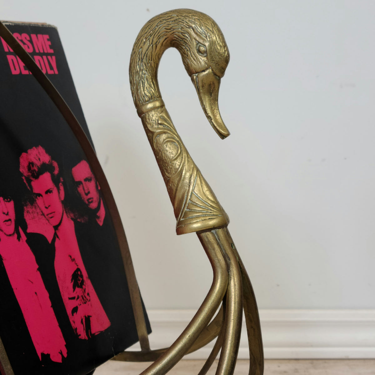 Vintage Brass Swan Magazine Record Rack