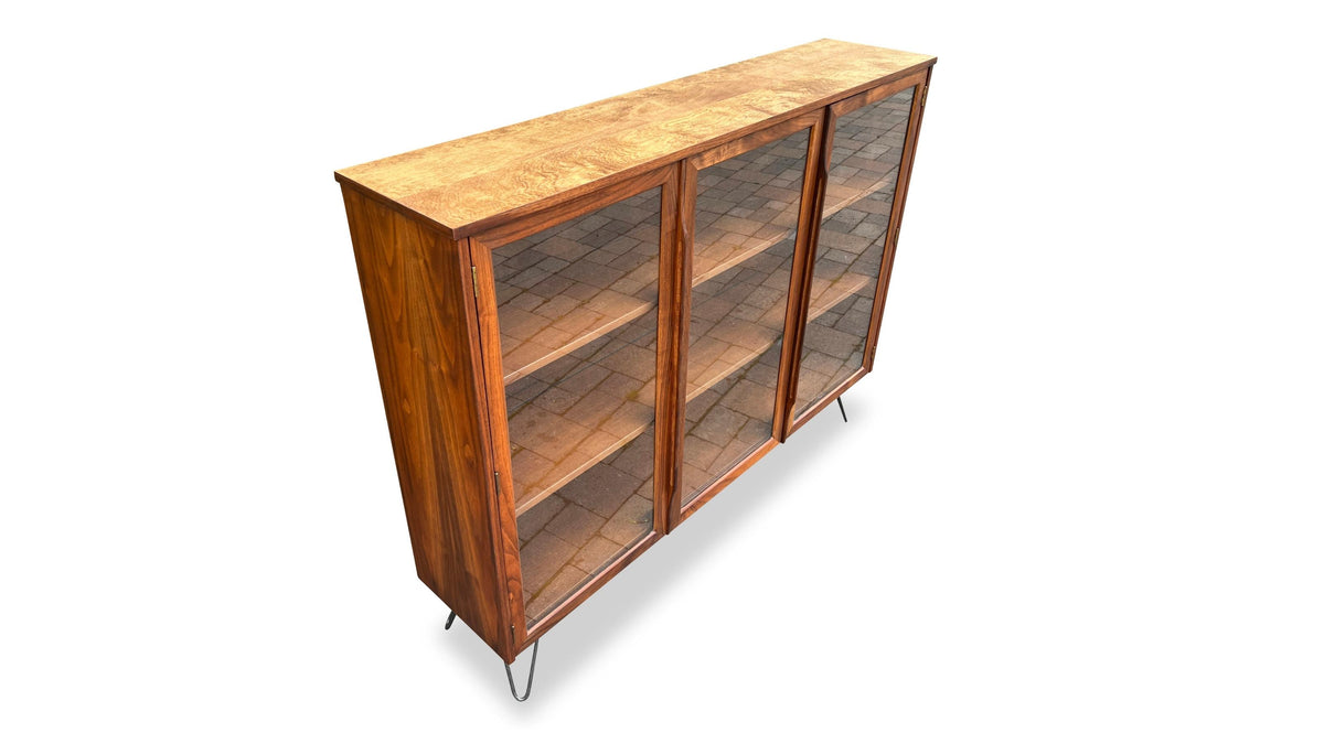 Walnut Bookcase with Glass Doors