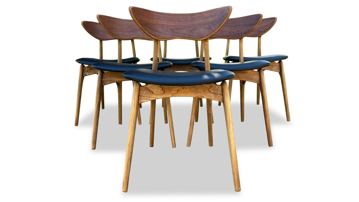 Set of Six Walnut and Elm Dining Chairs by Deilcraft