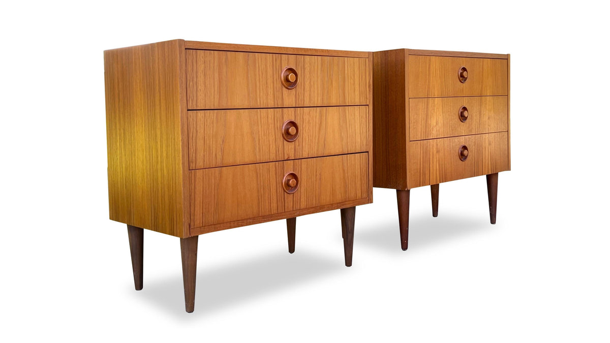 Teak Three Drawer Nightstands