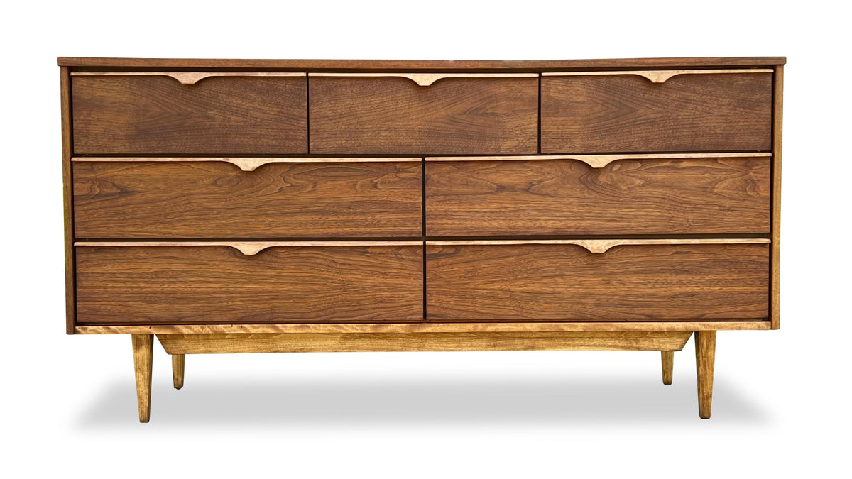 Walnut and Birch Seven Drawer Dresser