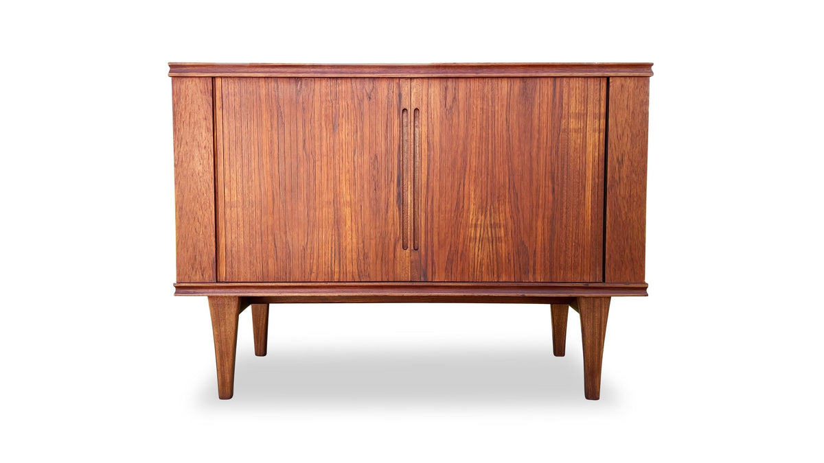 Compact Teak Tambour Door Cabinet