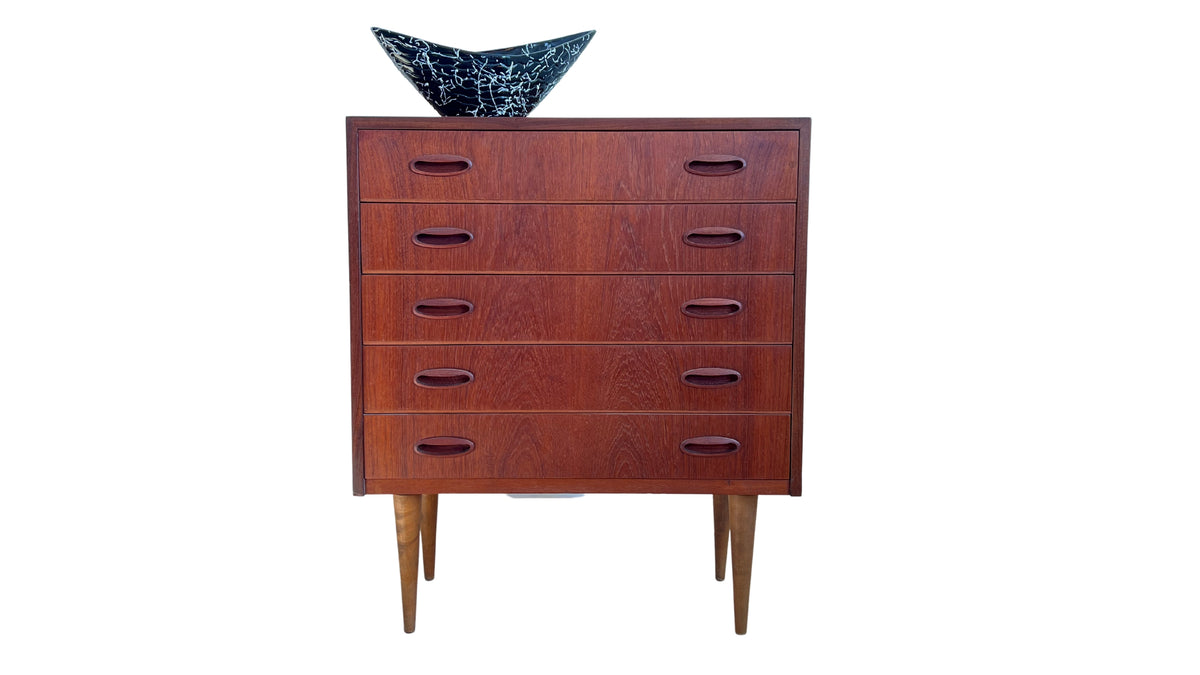 Compact Teak Five Drawer Chest