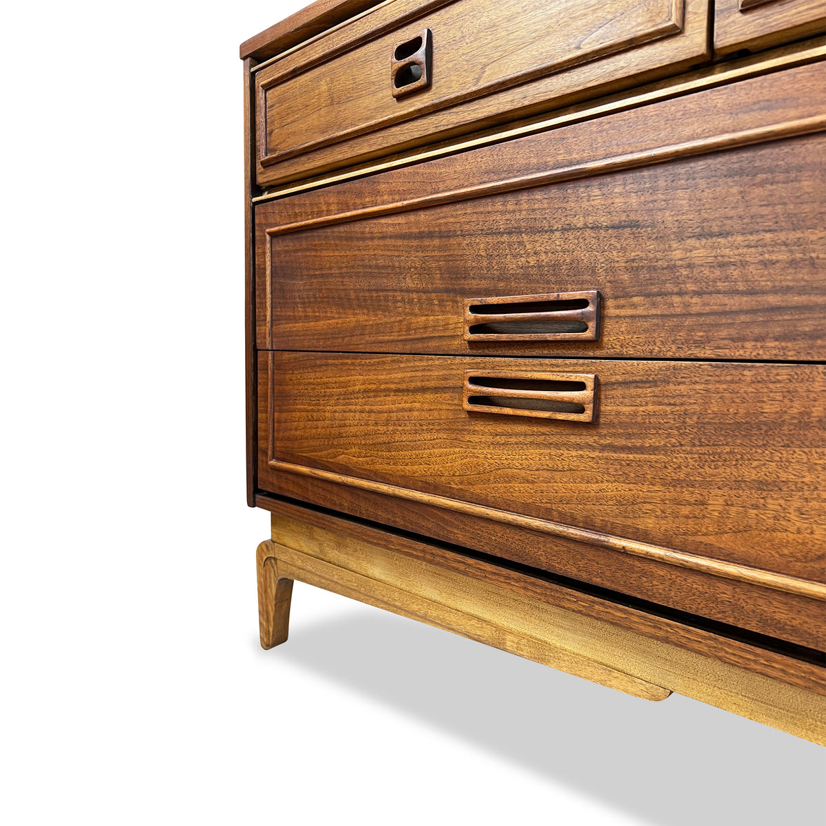 Walnut and Birch Seven Drawer Dresser