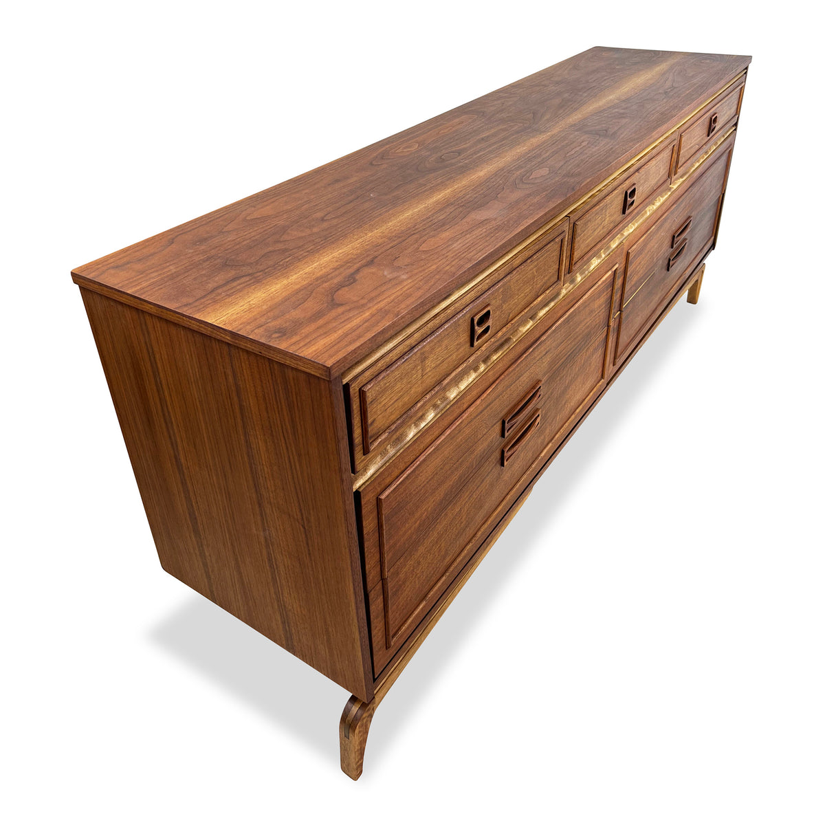Walnut and Birch Seven Drawer Dresser