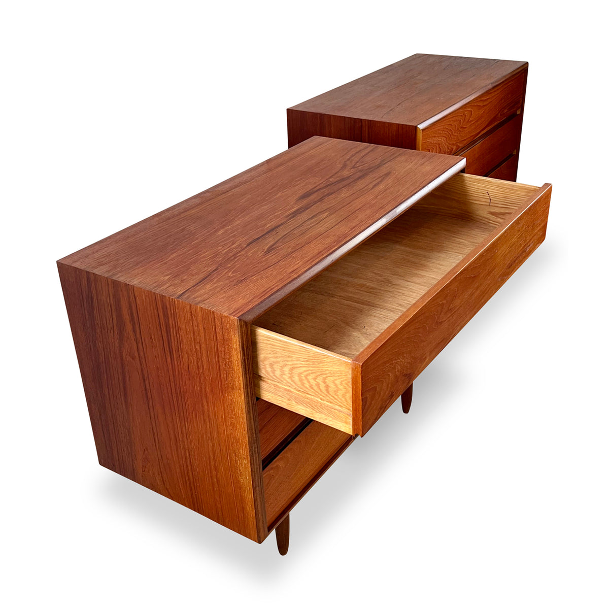 Pair of Teak Three Drawer Nightstands