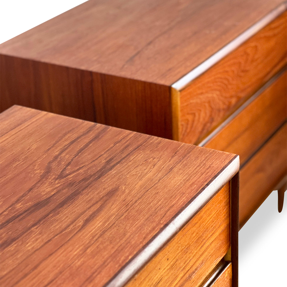 Pair of Teak Three Drawer Nightstands