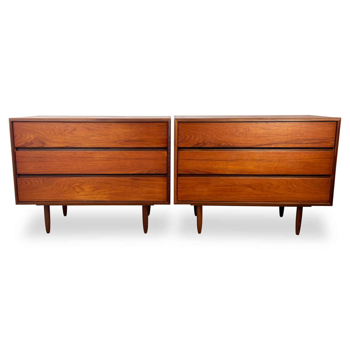 Pair of Teak Three Drawer Nightstands