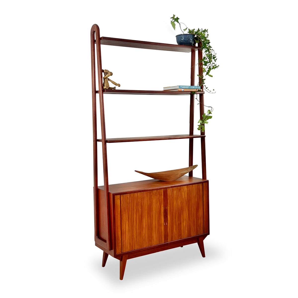 Teak Bookcase with Tambour Doors
