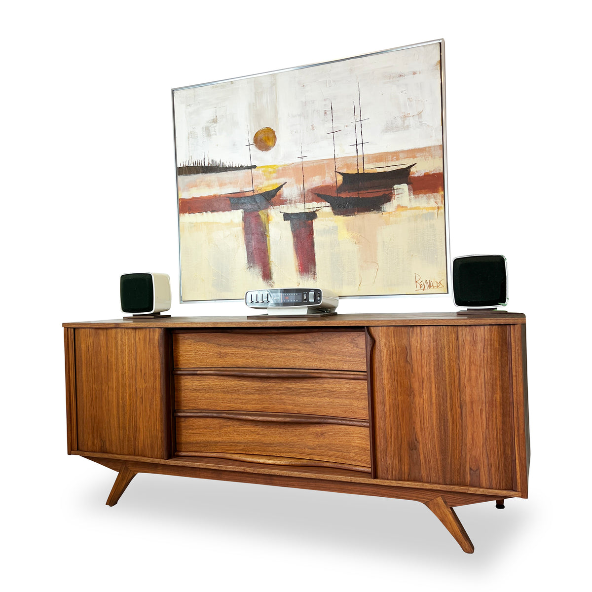Vintage modern mid century Walnut Dresser with Sliding Doors