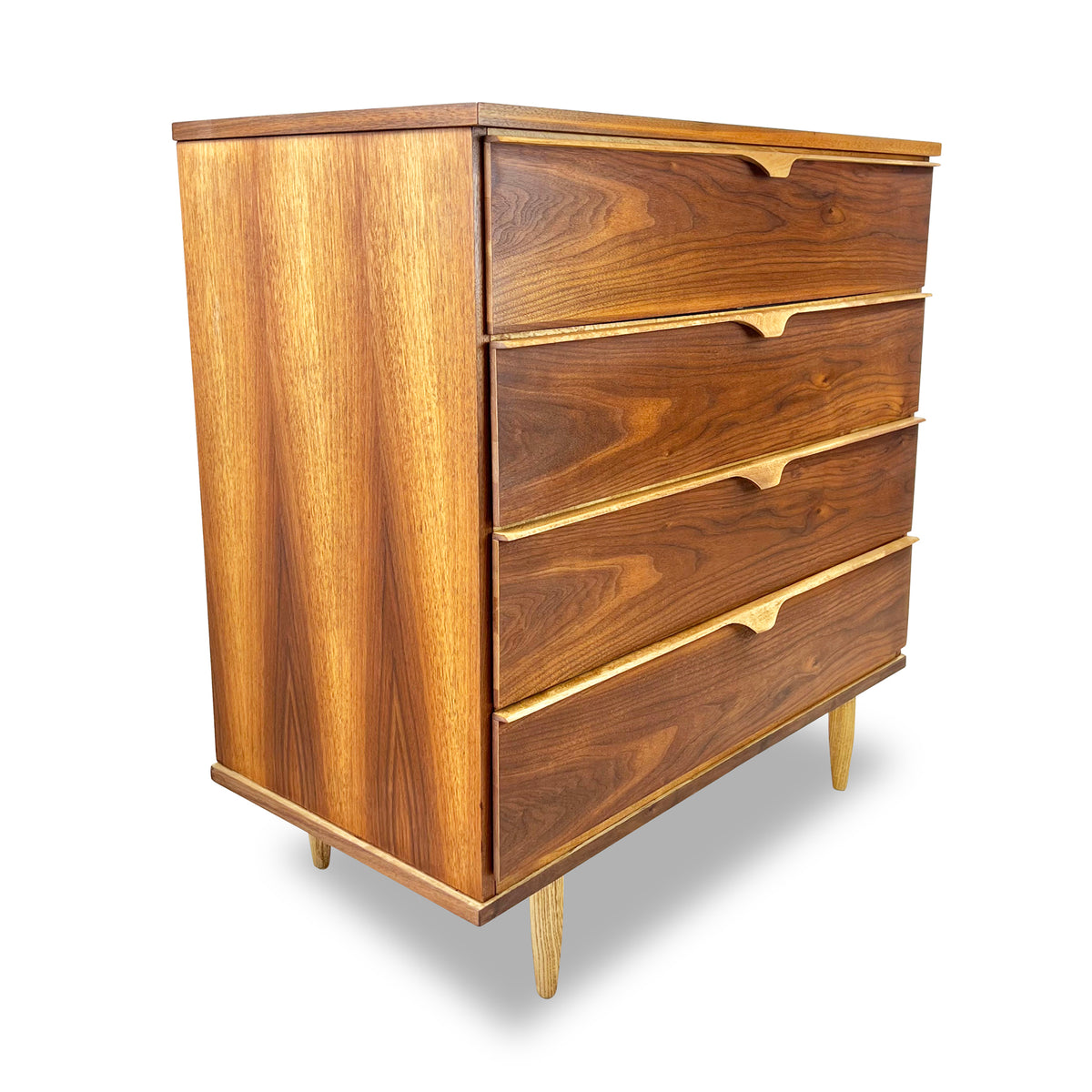 Walnut and Birch Chest of Drawers